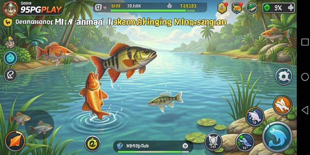 Screenshot utama 95PGPLAY menampilkan aksi memancing yang mendebarkan.