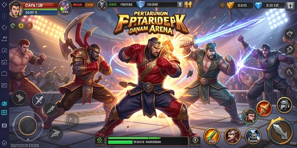 Tampilan pertarungan intens dalam <strong>DAYA138</strong> dengan karakter yang bergerak lincah.