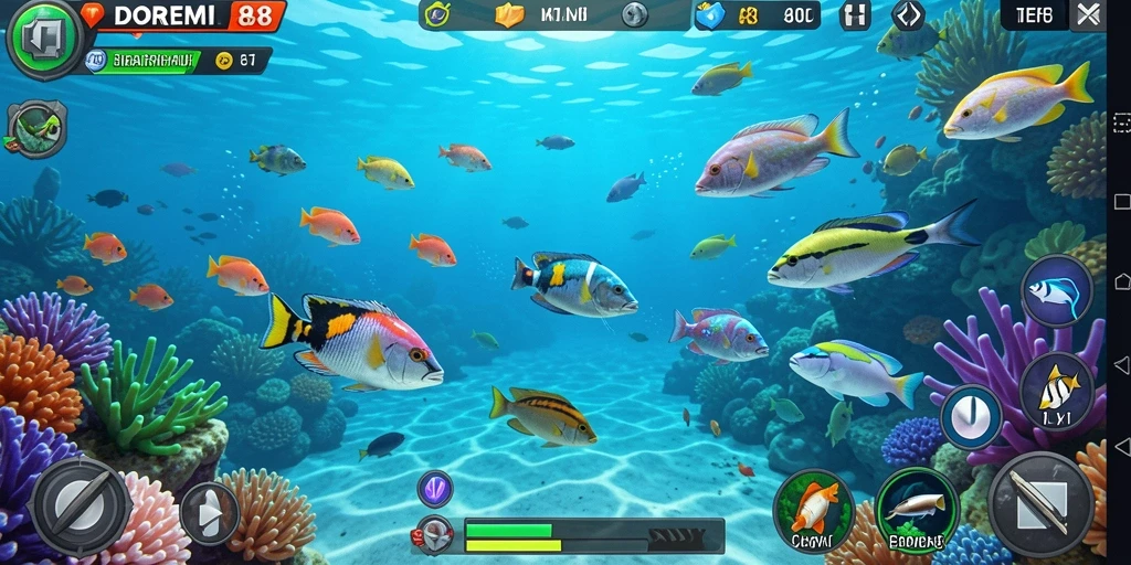 Screenshot gameplay DOREMI88 dengan aksi menembak ikan yang mendebarkan.