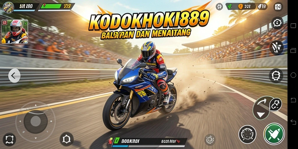 Gameplay seru dari KODOKHOKI889 saat balapan motor.