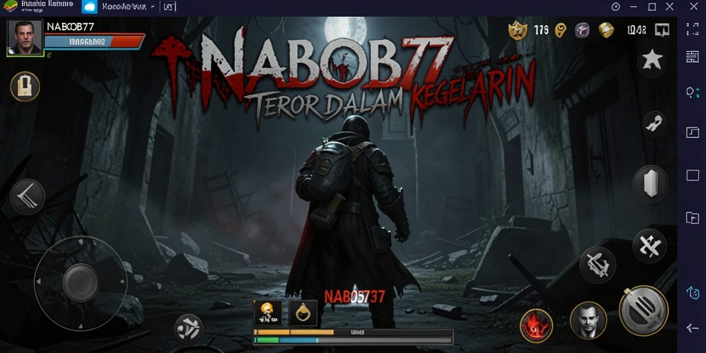 Screenshot gameplay NABOB77 yang menampilkan momen mengerikan dalam kegelapan.
