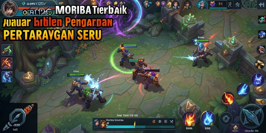 Screenshot OLX128 menunjukkan pertarungan epik dalam arena MOBA.