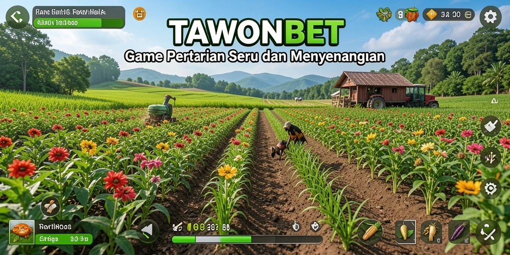 Tangkapan layar utama TAWONBET menunjukkan gameplay bertani yang menarik.