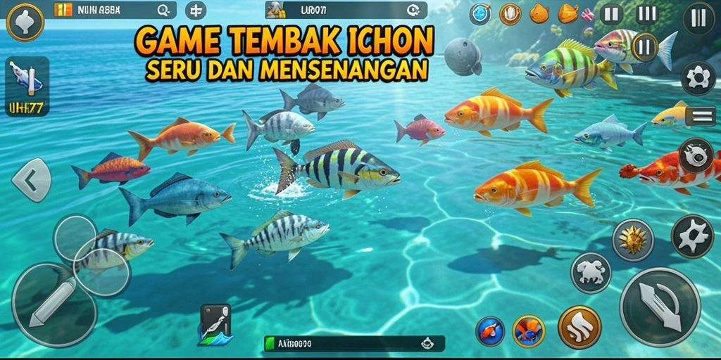 Tampilan gameplay UH77 saat menembak ikan dengan grafis menakjubkan.